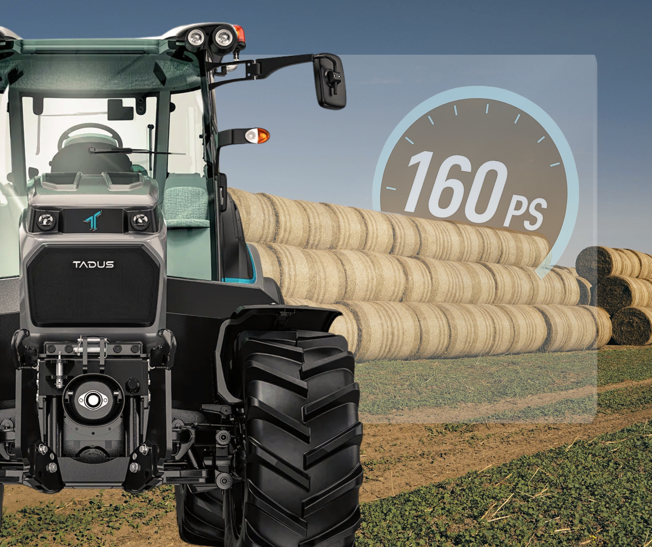 Traktor in eine Messehalle im Vordergrund eine Frau